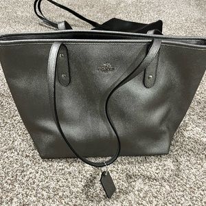 Coach city tote in pewter metallic color